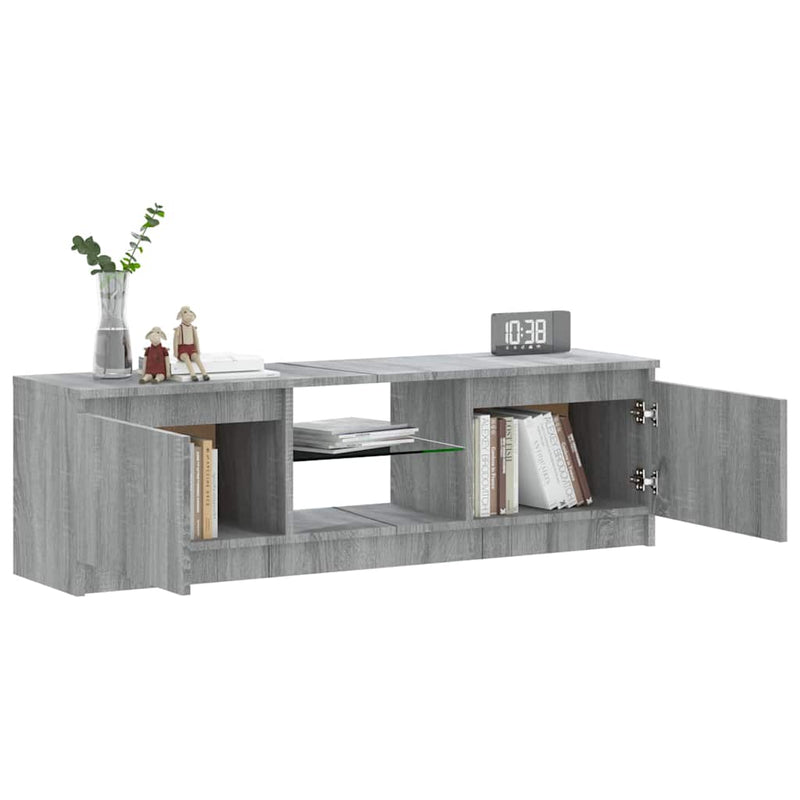 Comodă TV cu lumini LED, gri sonoma, 120x30x36 cm