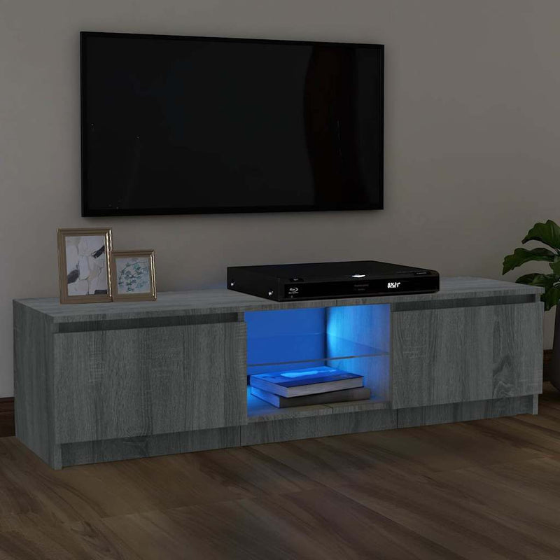 Comodă TV cu lumini LED, gri sonoma, 120x30x36 cm