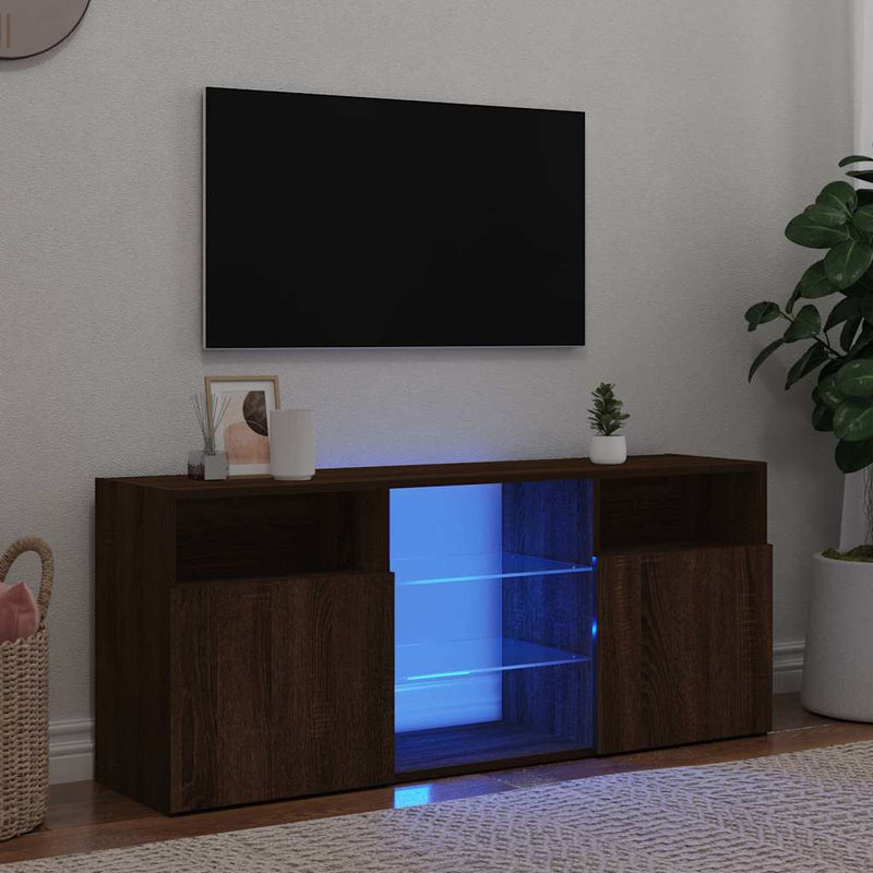 Comodă TV cu lumini LED, stejar maro, 120x30x50 cm