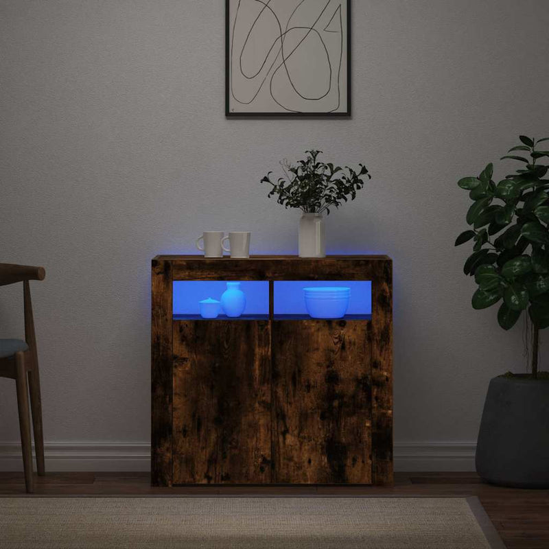 Dulap cu lumini LED, stejar fumuriu, 80x35x75 cm