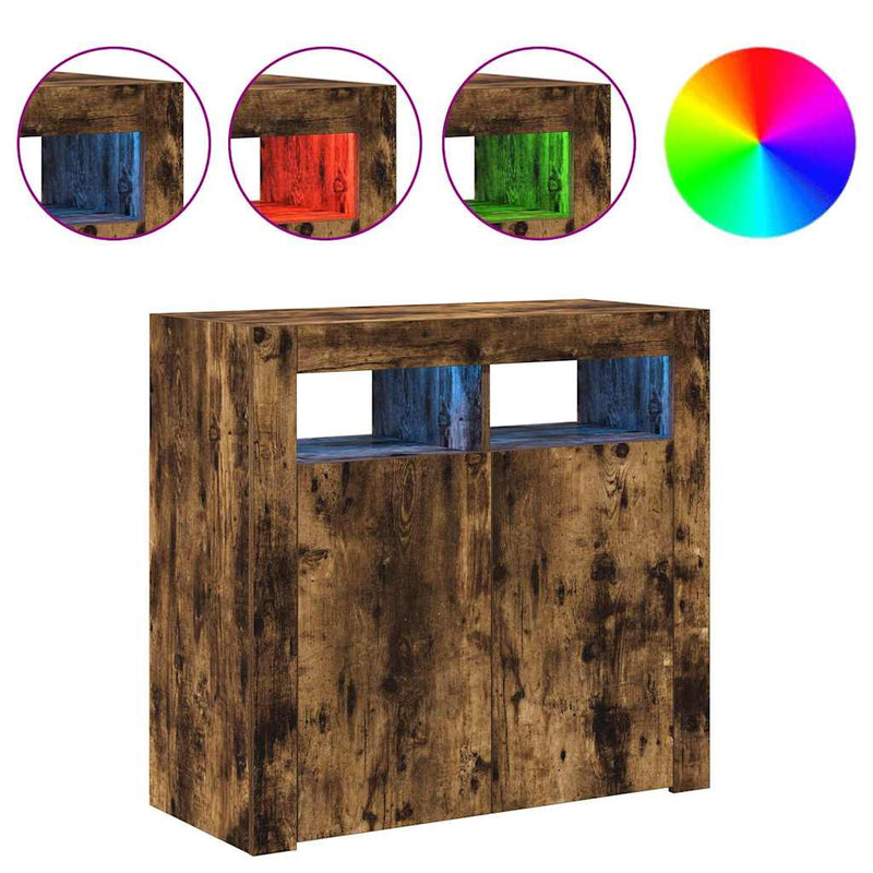 Dulap cu lumini LED, stejar fumuriu, 80x35x75 cm