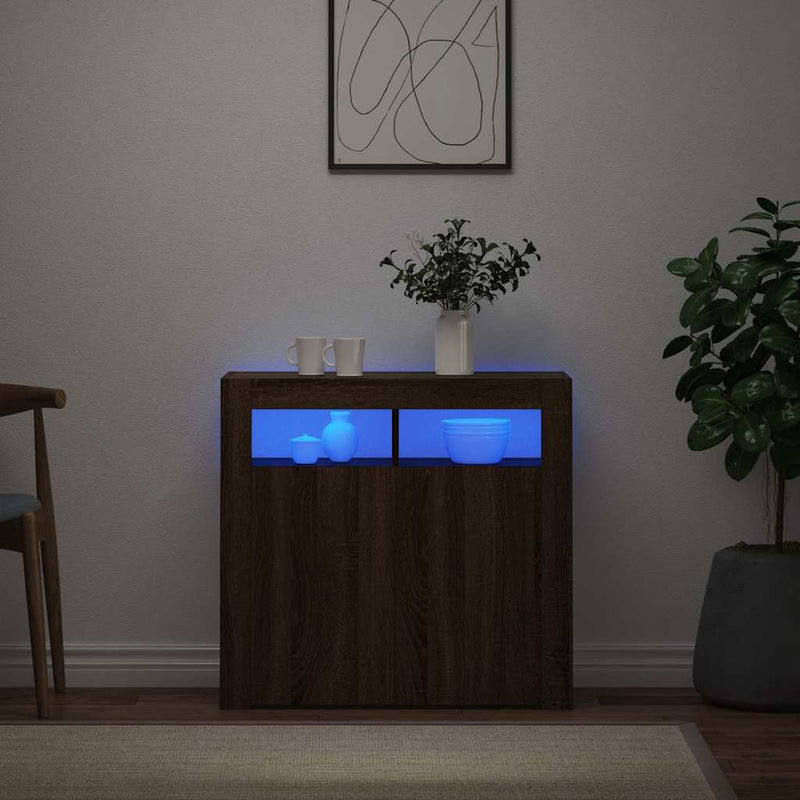 Dulap cu lumini LED, stejar maro, 80x35x75 cm