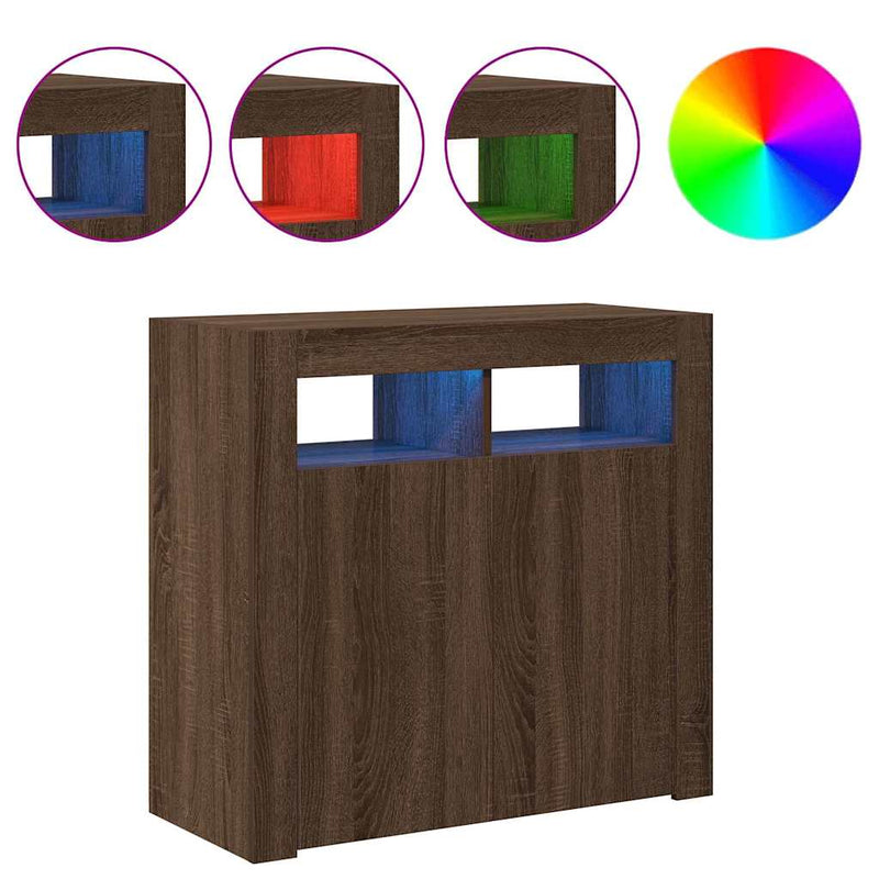 Dulap cu lumini LED, stejar maro, 80x35x75 cm