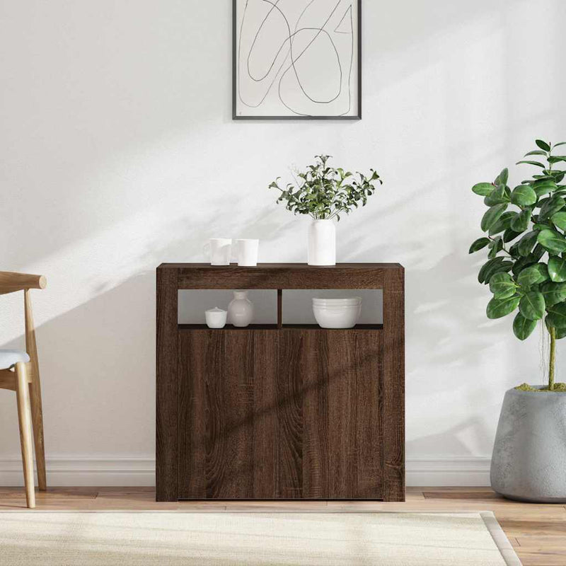 Dulap cu lumini LED, stejar maro, 80x35x75 cm
