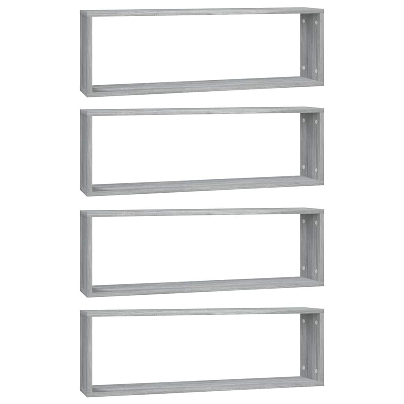 Rafturi de perete cub, 4 buc., gri sonoma, 80x15x26,5 cm, lemn