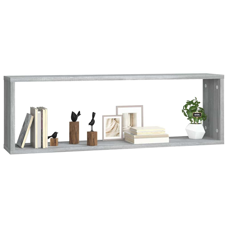 Rafturi de perete cub, 4 buc., gri sonoma, 80x15x26,5 cm, lemn