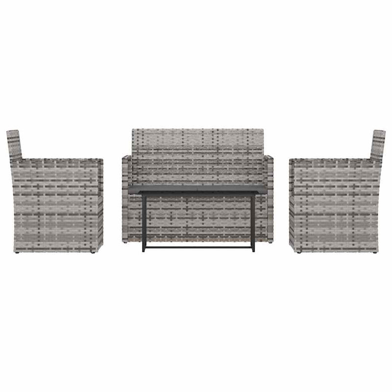Set mobilier de exterior cu perne, 4 piese, gri, poliratan