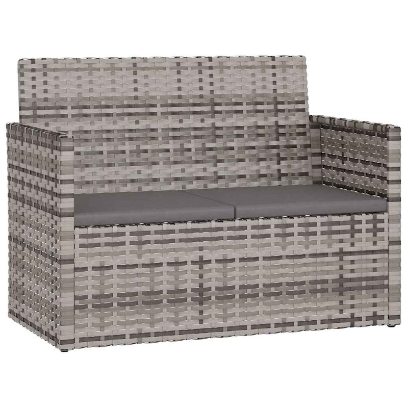 Set mobilier de exterior cu perne, 4 piese, gri, poliratan