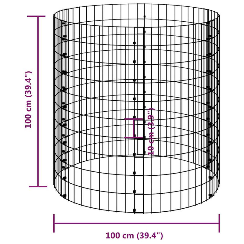 Stâlp de gabion, Ø100x100 cm, oțel galvanizat, circular