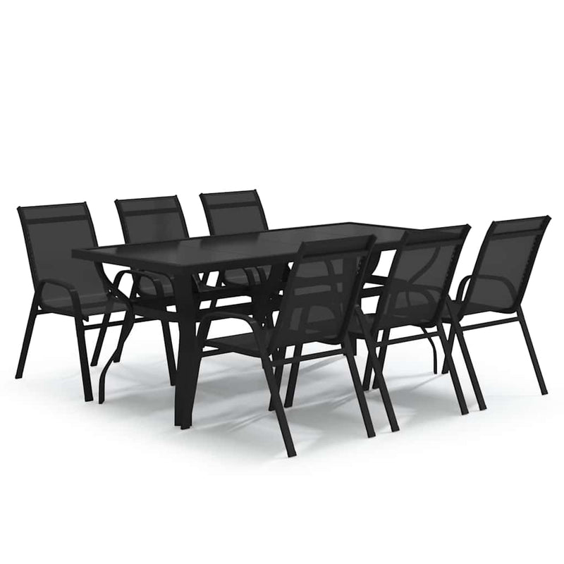 Set de servit masa pentru grădină, 7 piese, negru