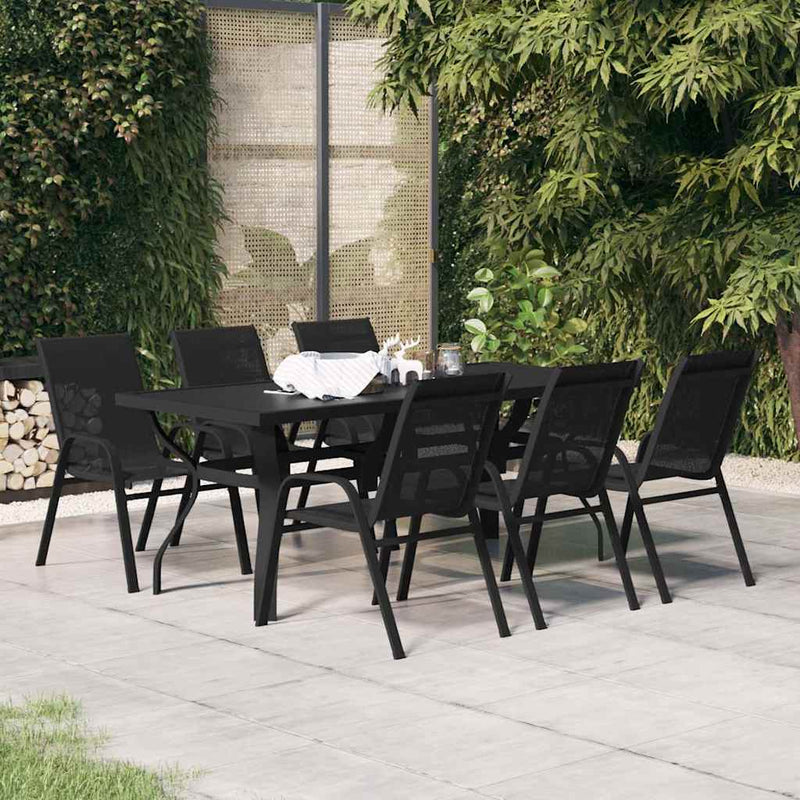 Set de servit masa pentru grădină, 7 piese, negru