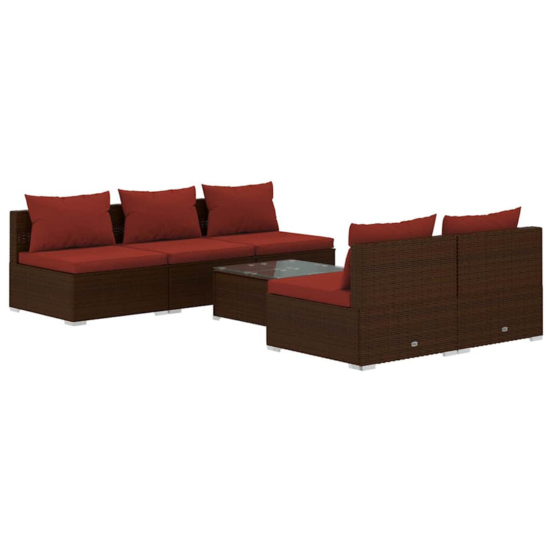 Set mobilier de grădină cu perne, 6 piese, maro, poliratan