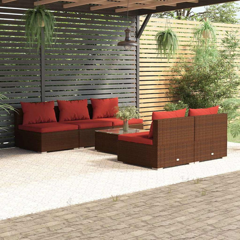 Set mobilier de grădină cu perne, 6 piese, maro, poliratan