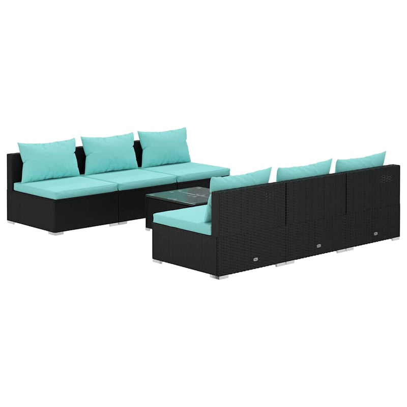 Set mobilier de grădină cu perne, 7 piese, negru, poliratan