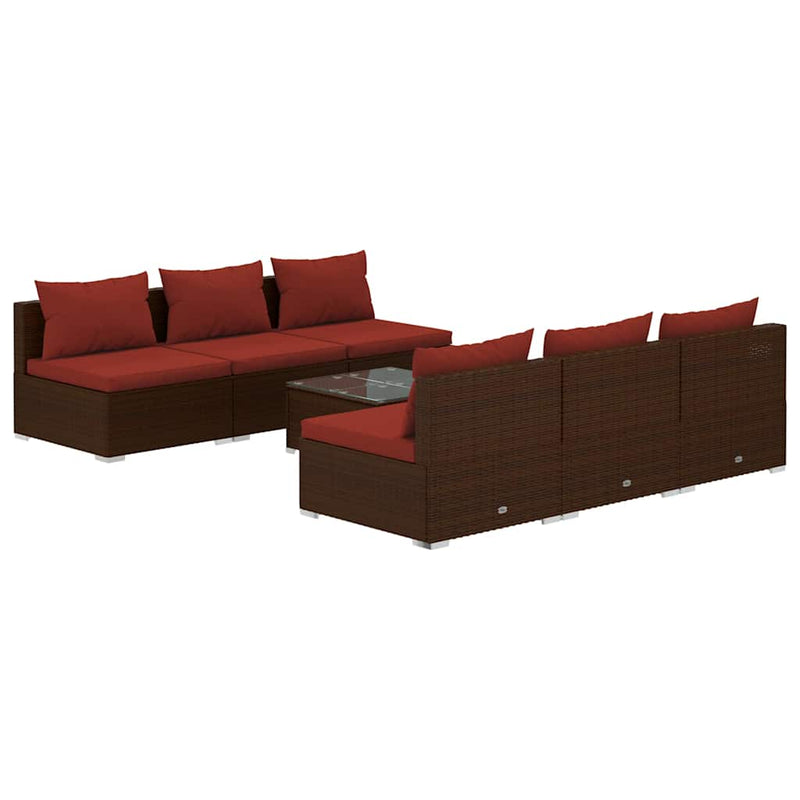 Set mobilier de grădină cu perne, 7 piese, maro, poliratan