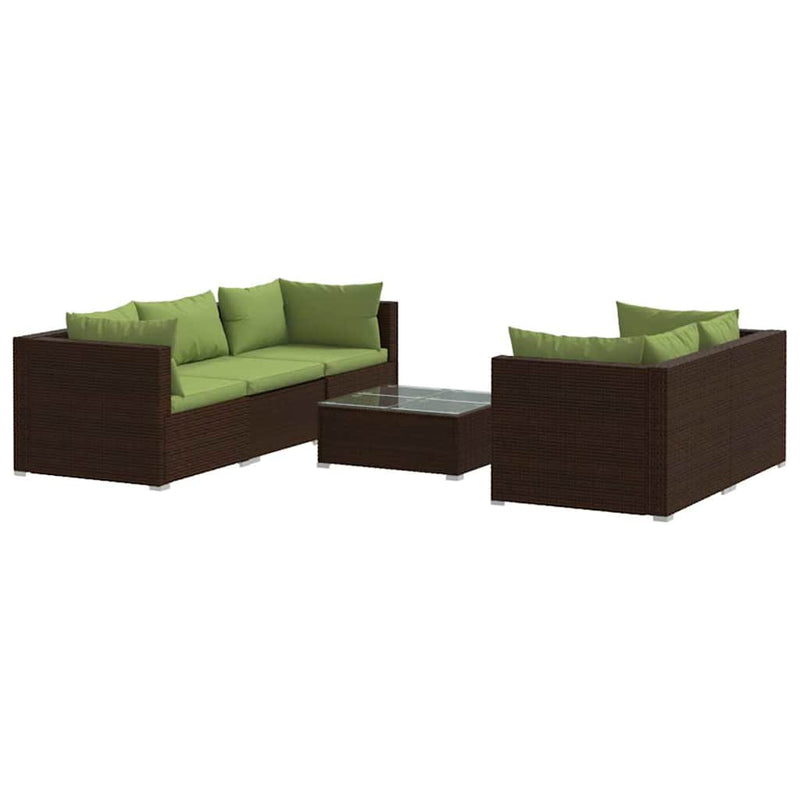 Set mobilier de grădină cu perne, 6 piese, maro, poliratan