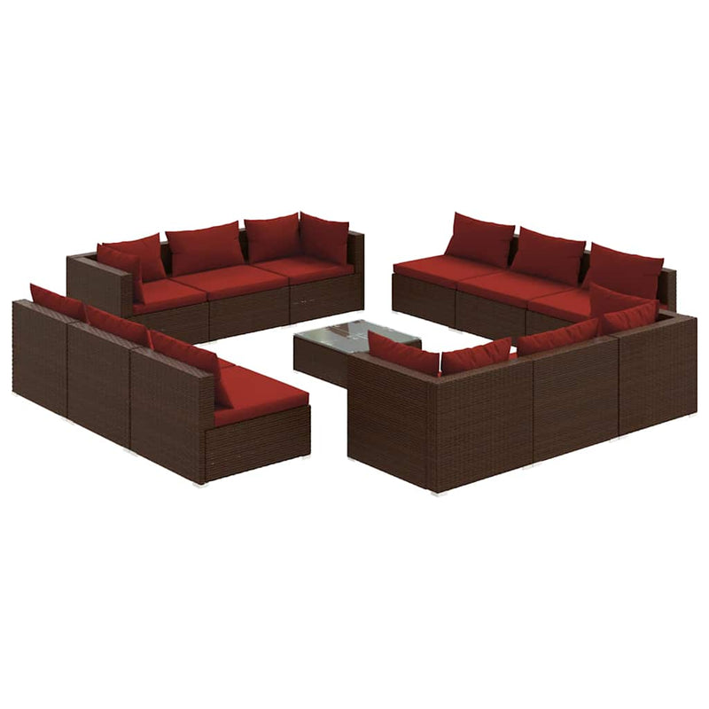Set mobilier de grădină cu perne, 13 piese, maro, poliratan