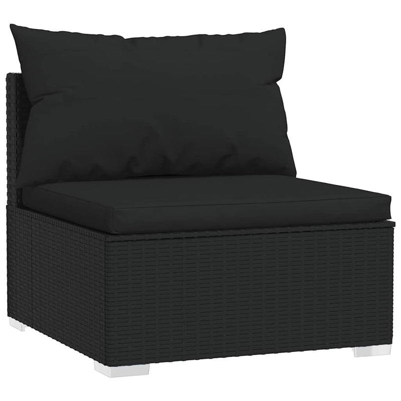 Set mobilier de grădină cu perne, 4 piese, negru, poliratan