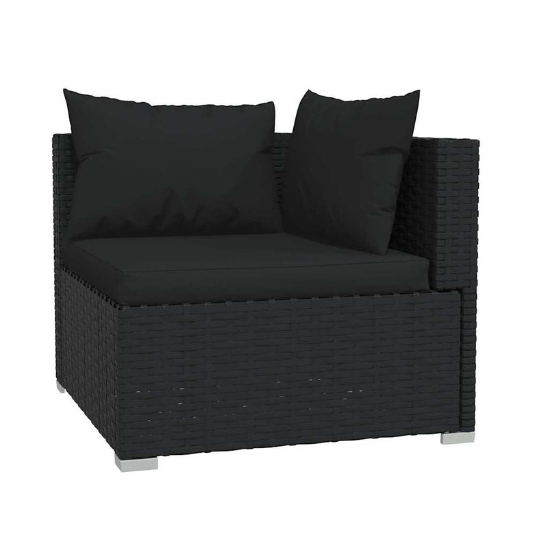 Set mobilier de grădină cu perne, 4 piese, negru, poliratan