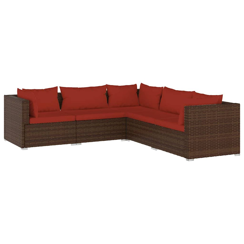 Set mobilier de grădină cu perne, 5 piese, maro, poliratan