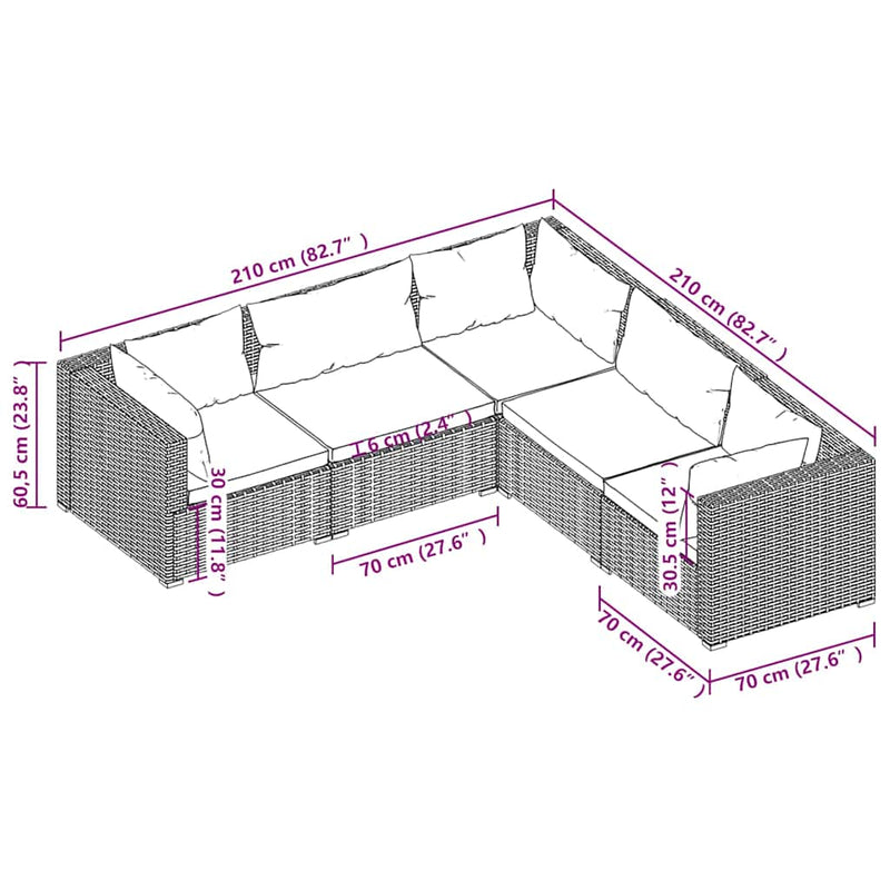 Set mobilier de grădină cu perne, 5 piese, maro, poliratan