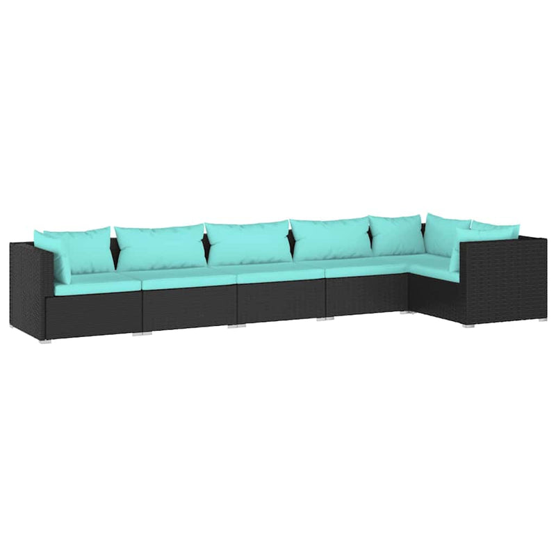 Set mobilier de grădină cu perne, 6 piese, negru, poliratan