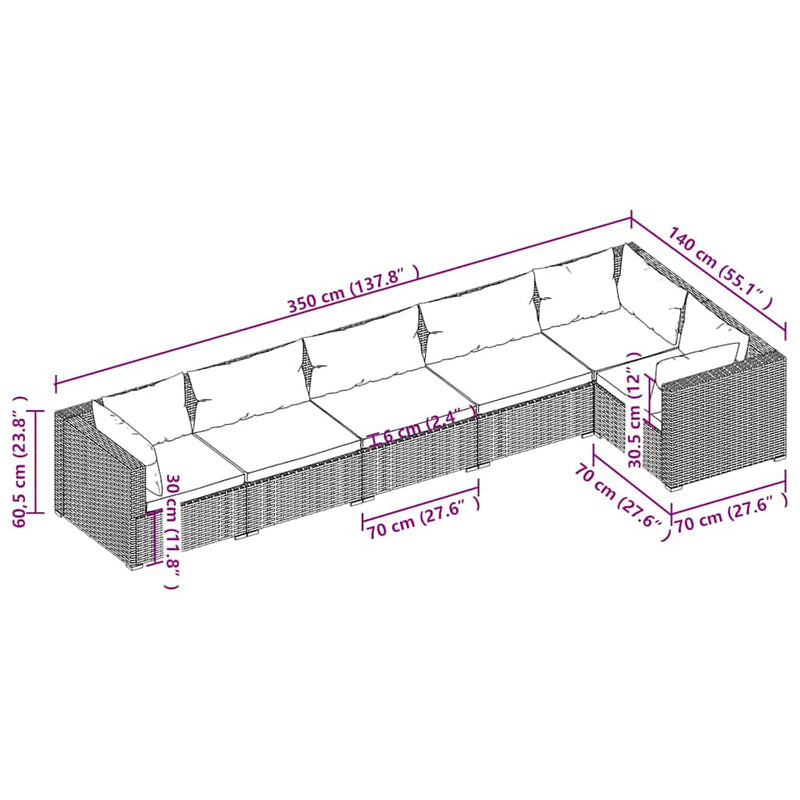 Set mobilier de grădină cu perne, 6 piese, negru, poliratan