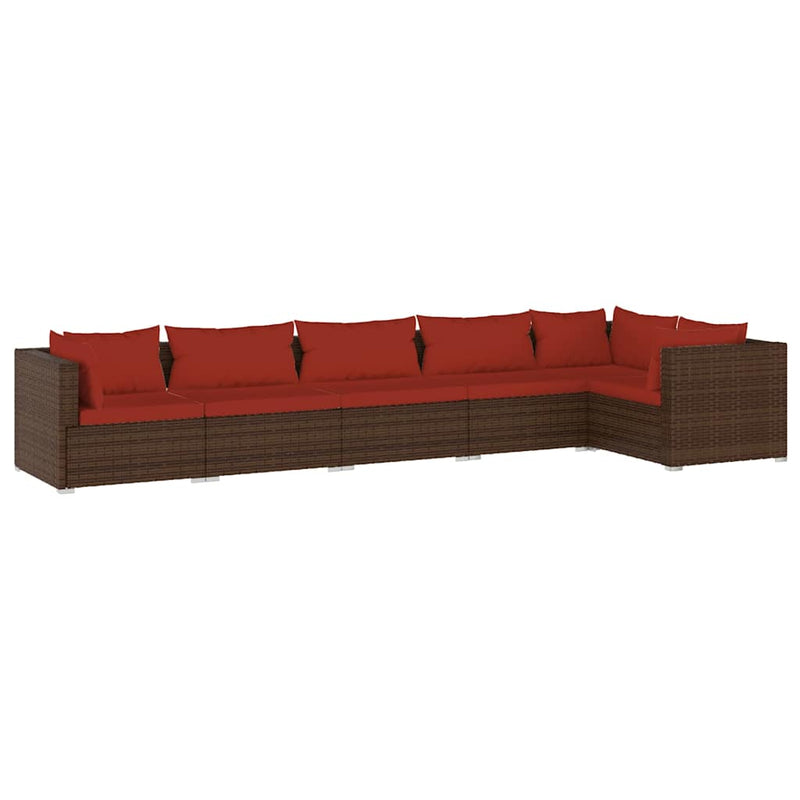 Set mobilier de grădină cu perne, 6 piese, maro, poliratan