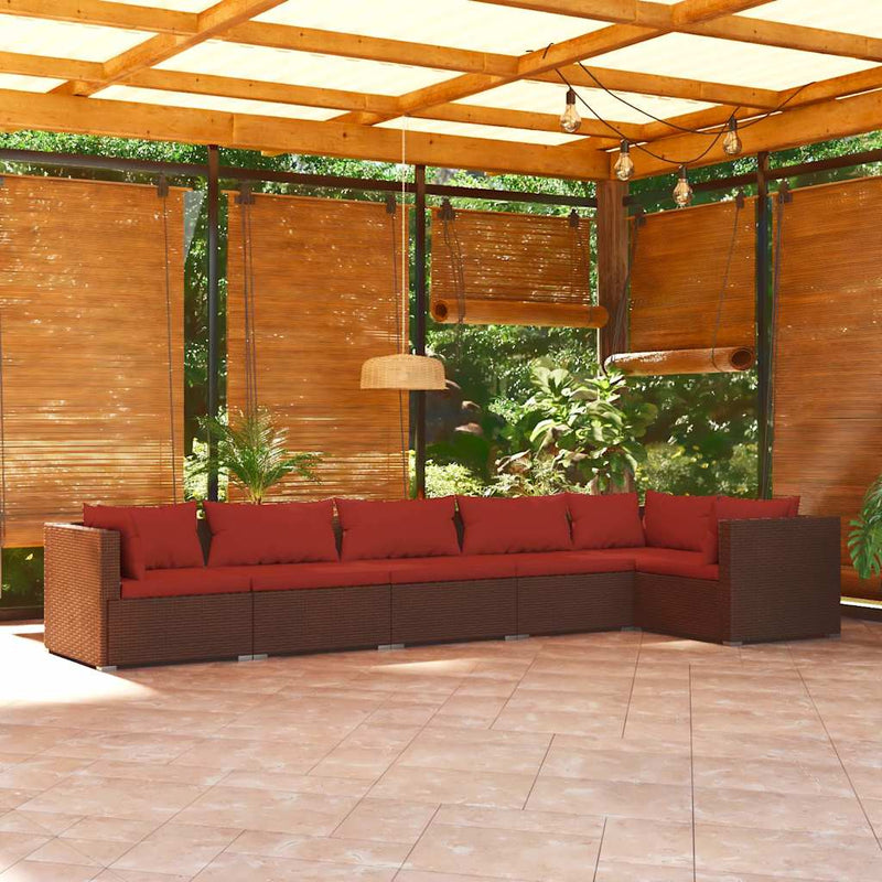 Set mobilier de grădină cu perne, 6 piese, maro, poliratan