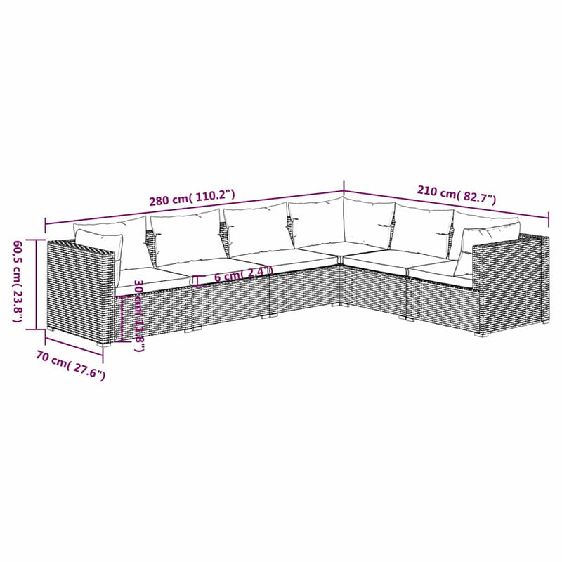 Set mobilier de grădină cu perne, 6 piese, negru, poliratan