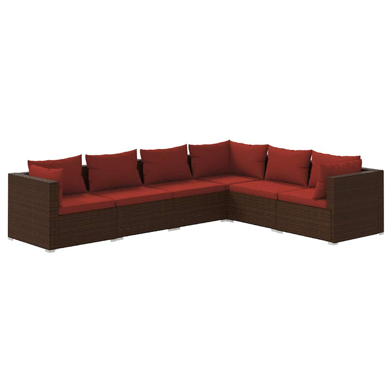 Set mobilier de grădină cu perne, 6 piese, maro, poliratan
