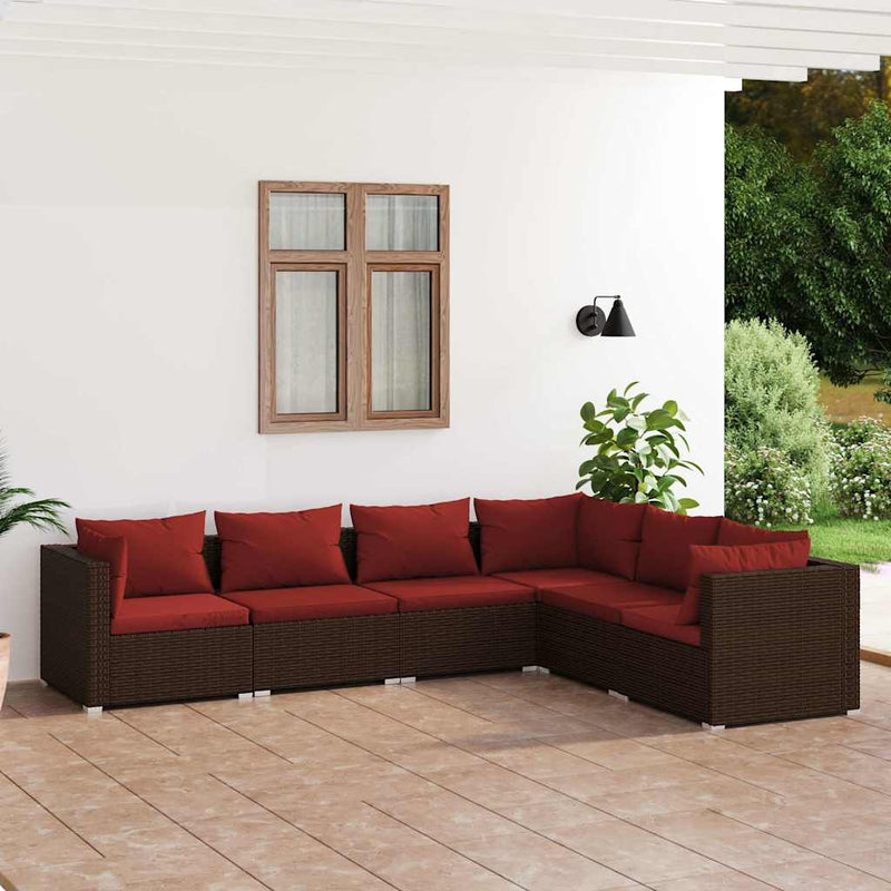 Set mobilier de grădină cu perne, 6 piese, maro, poliratan