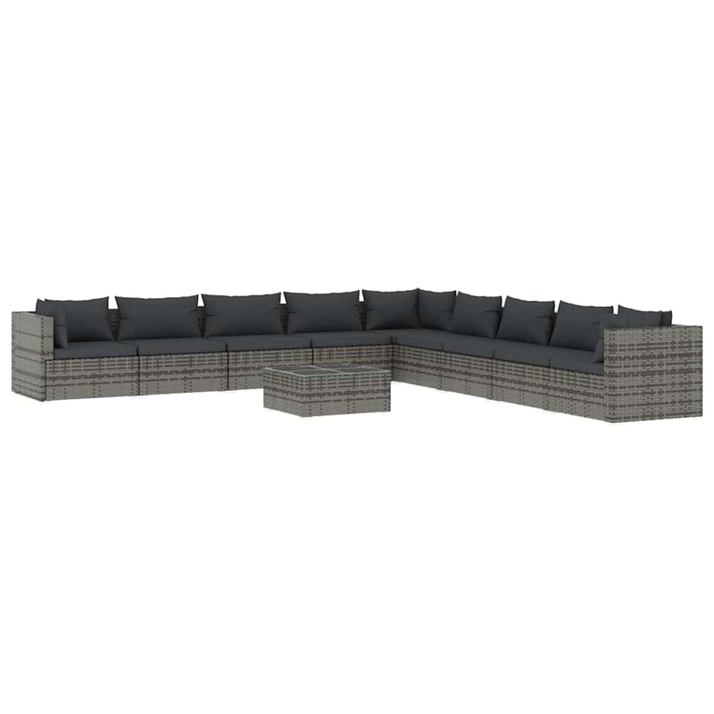 Set mobilier de grădină cu perne, 10 piese, gri, poliratan