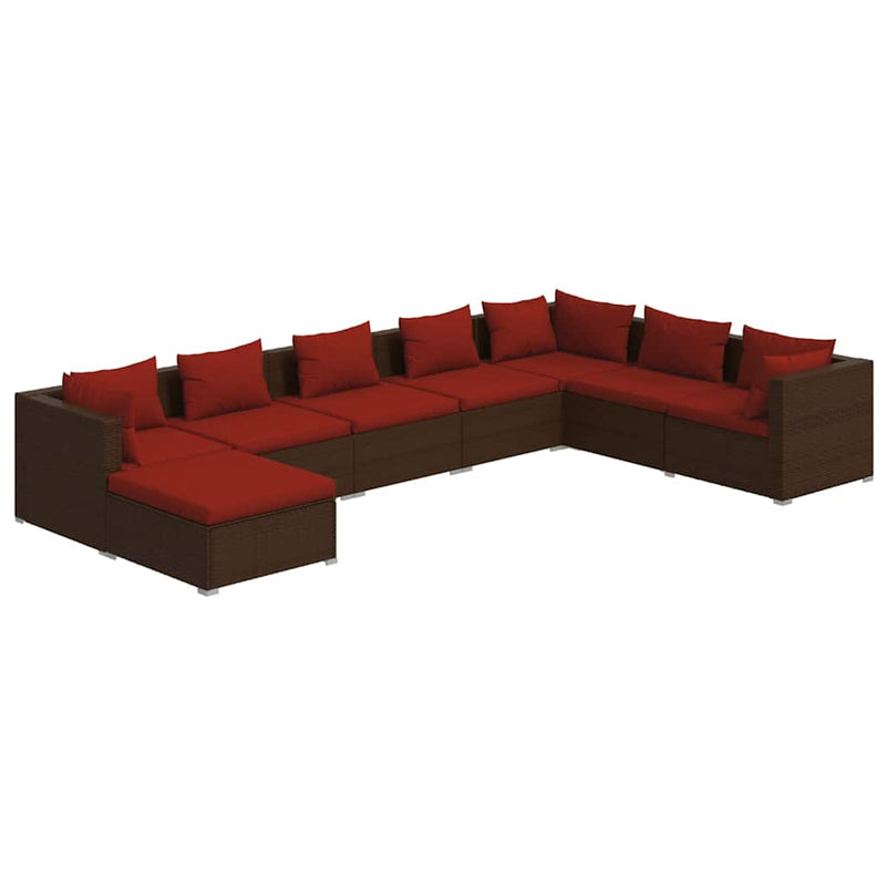 Set mobilier de grădină cu perne, 8 piese, maro, poliratan