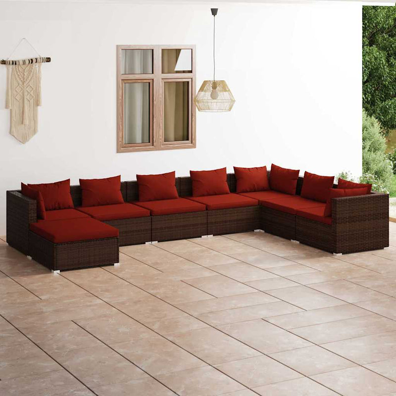 Set mobilier de grădină cu perne, 8 piese, maro, poliratan