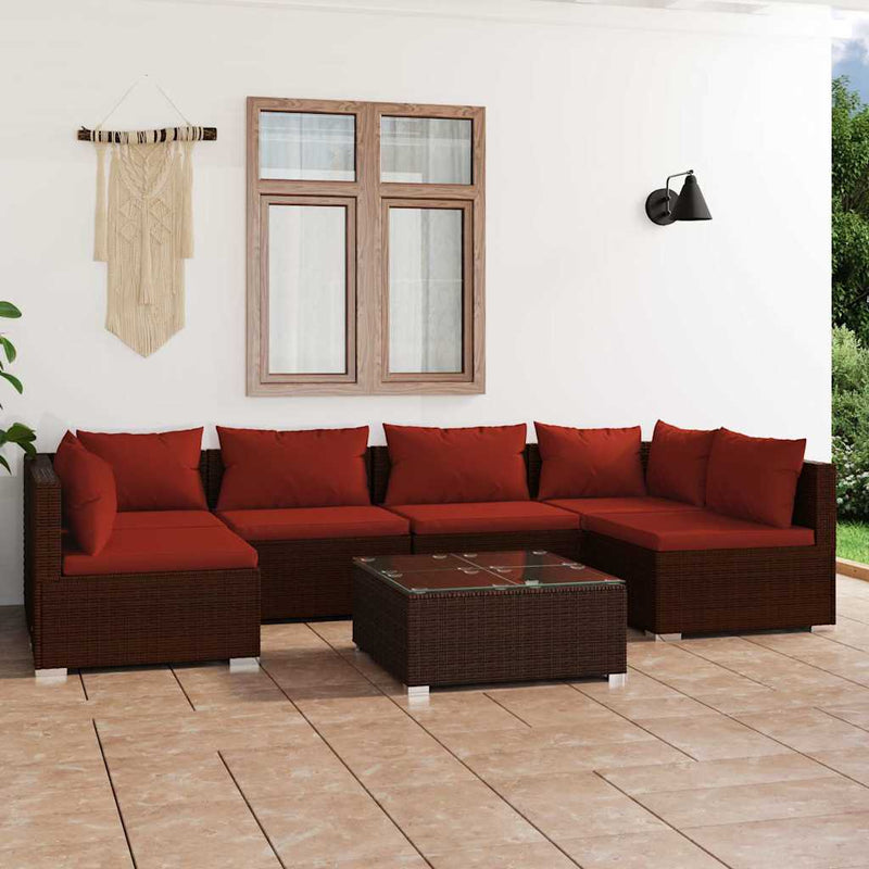 Set mobilier de grădină cu perne, 7 piese, maro, poliratan