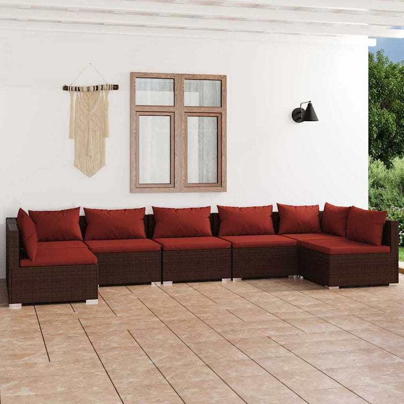 Set mobilier de grădină cu perne, 7 piese, maro, poliratan