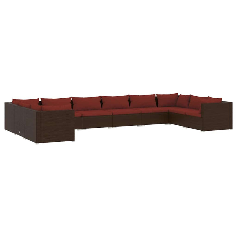 Set mobilier de grădină cu perne, 10 piese, maro, poliratan