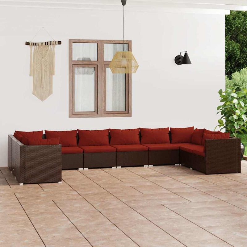 Set mobilier de grădină cu perne, 10 piese, maro, poliratan