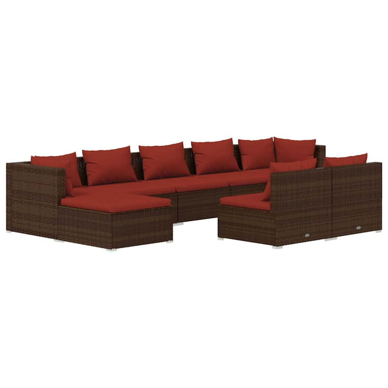 Set mobilier de grădină cu perne, 9 piese, maro, poliratan