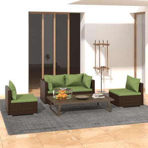 Set mobilier de grădină cu perne, 4 piese, maro, poliratan