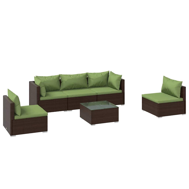 Set mobilier de grădină cu perne, 6 piese, maro, poliratan
