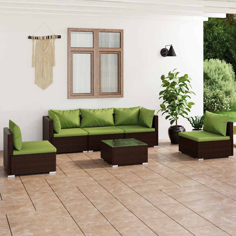 Set mobilier de grădină cu perne, 6 piese, maro, poliratan