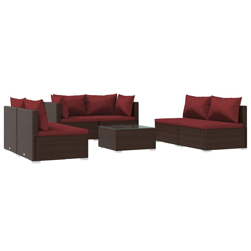 Set mobilier de grădină cu perne, 7 piese, maro, poliratan