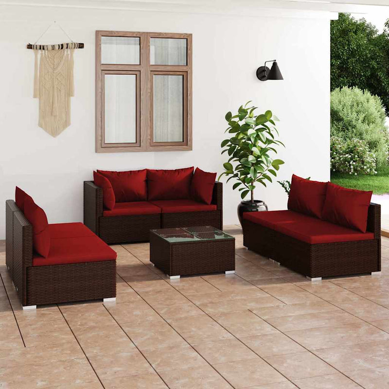 Set mobilier de grădină cu perne, 7 piese, maro, poliratan