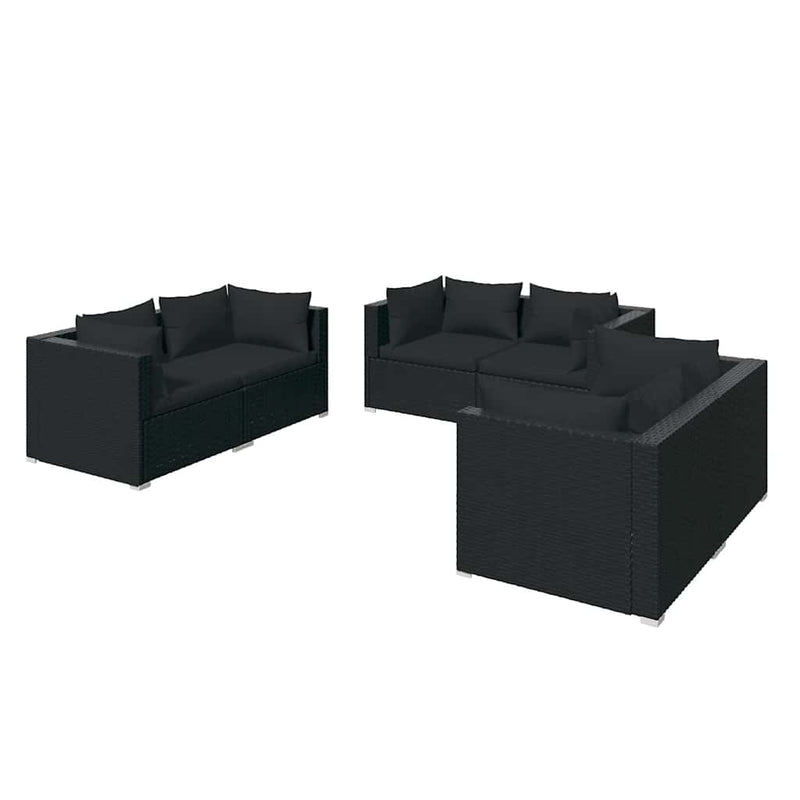Set mobilier de grădină cu perne, 6 piese, negru, poliratan