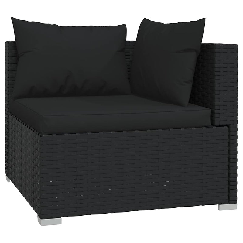 Set mobilier de grădină cu perne, 6 piese, negru, poliratan