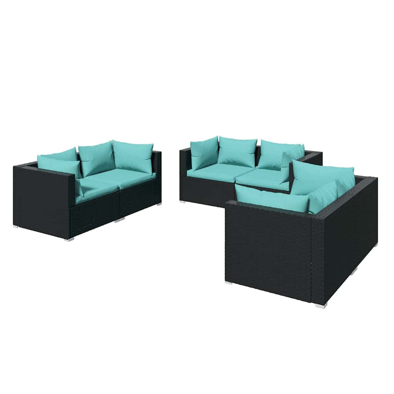 Set mobilier de grădină cu perne, 6 piese, negru, poliratan