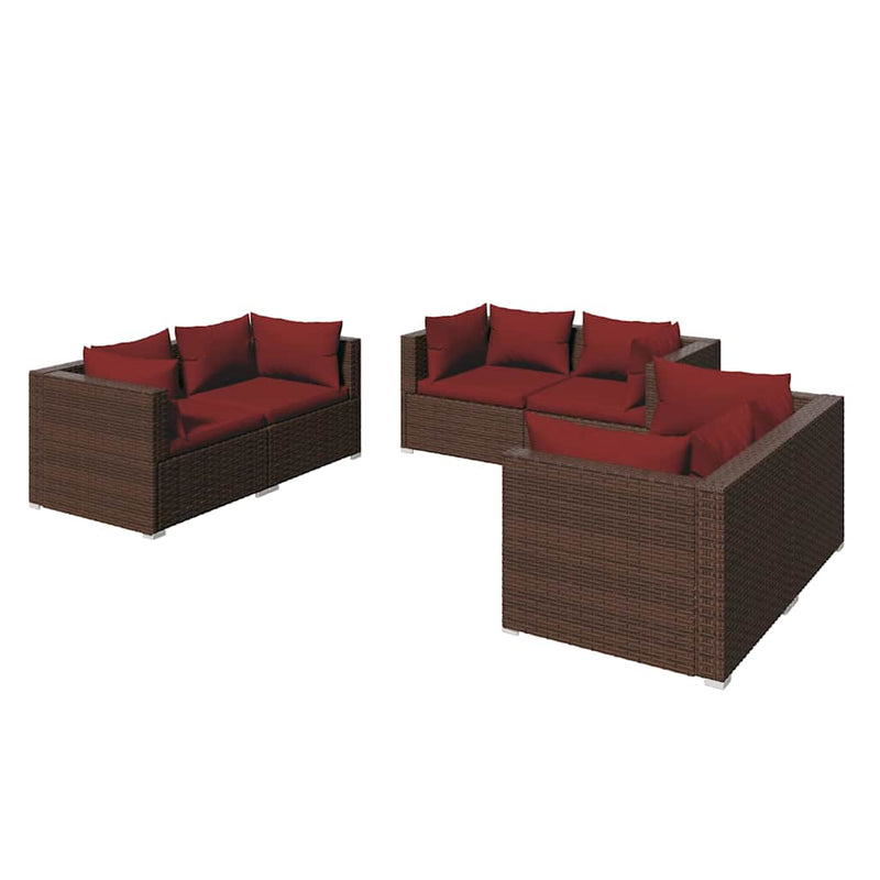 Set mobilier de grădină cu perne, 6 piese, maro, poliratan
