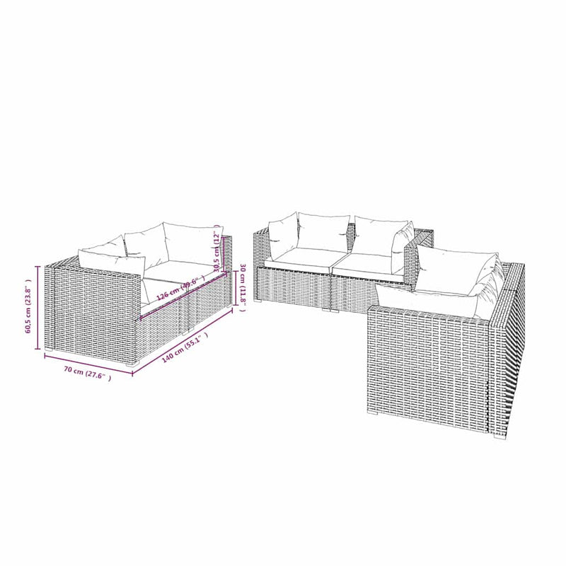 Set mobilier de grădină cu perne, 6 piese, maro, poliratan